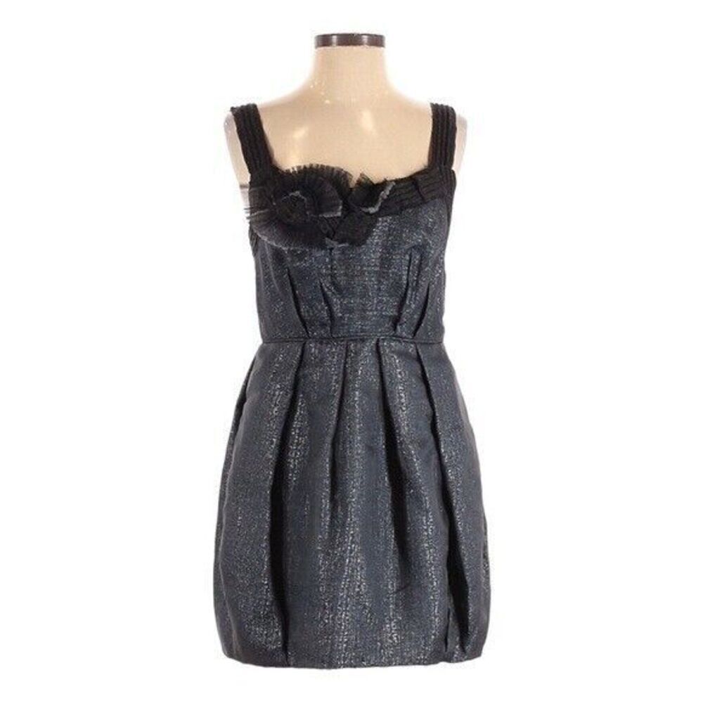 BCBGMaxAzria Runway Graphite Bubble Mini Dress 4 Silk Metallic Pleated Cocktail
